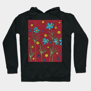 BLUE Floral Flower Painting Hoodie